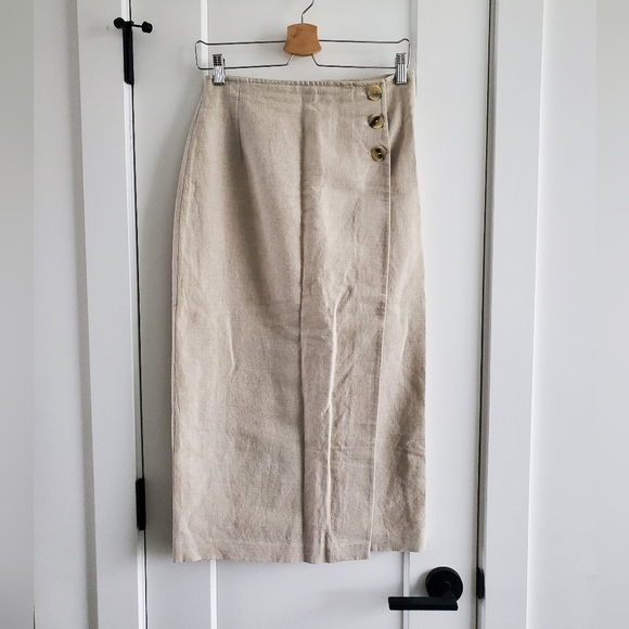 Marks & Spencer Linen Midi Pencil Skirt with Buttons - Picture 2 of 13